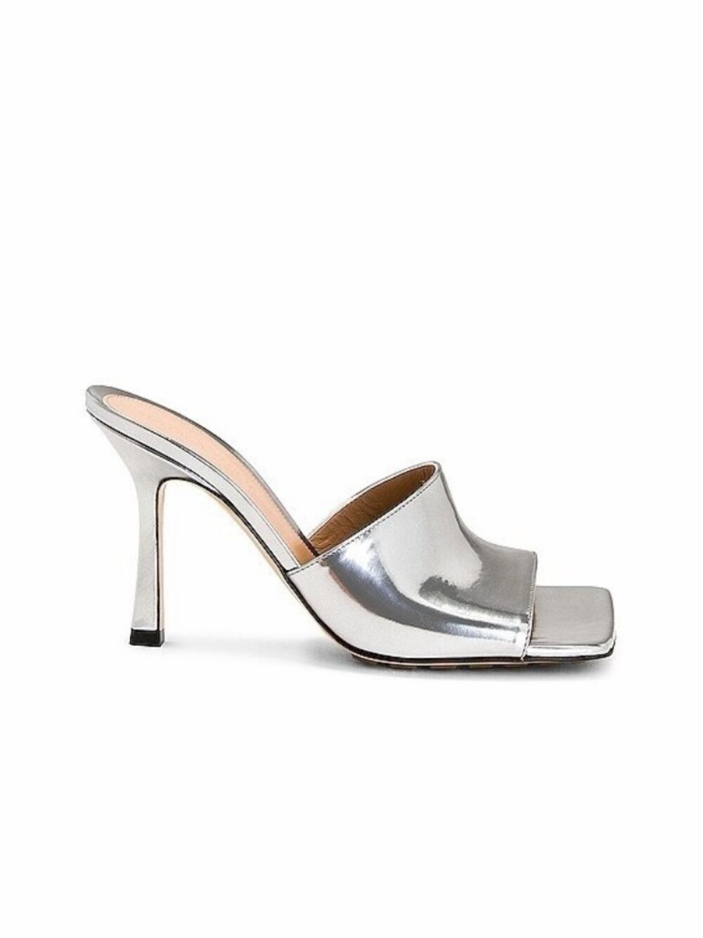 NEW BOTTEGA Veneta Shoes Heels Stretch Silver Sz 37.5 Mule Sandals